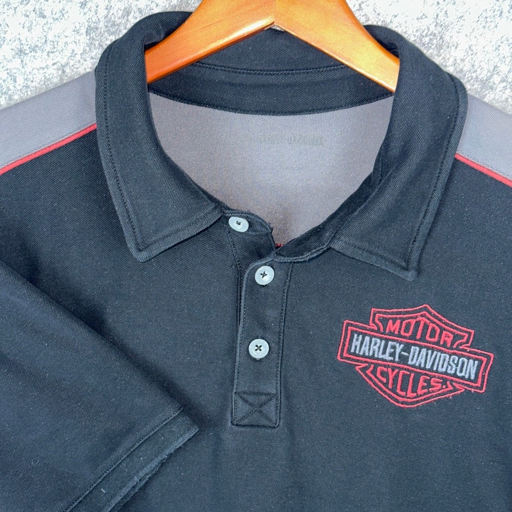 Harley-Davidson Polo Men XL Black Grey Colorblock Bar & Shield Logo Short Sleeve